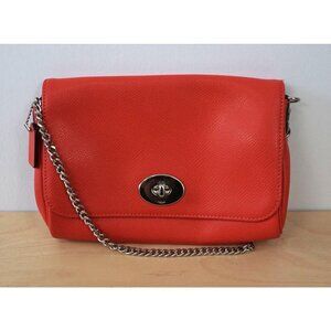 Coach Crossgrain Leather Silver Chain Strap Orange Mini Shoulder Bag Purse